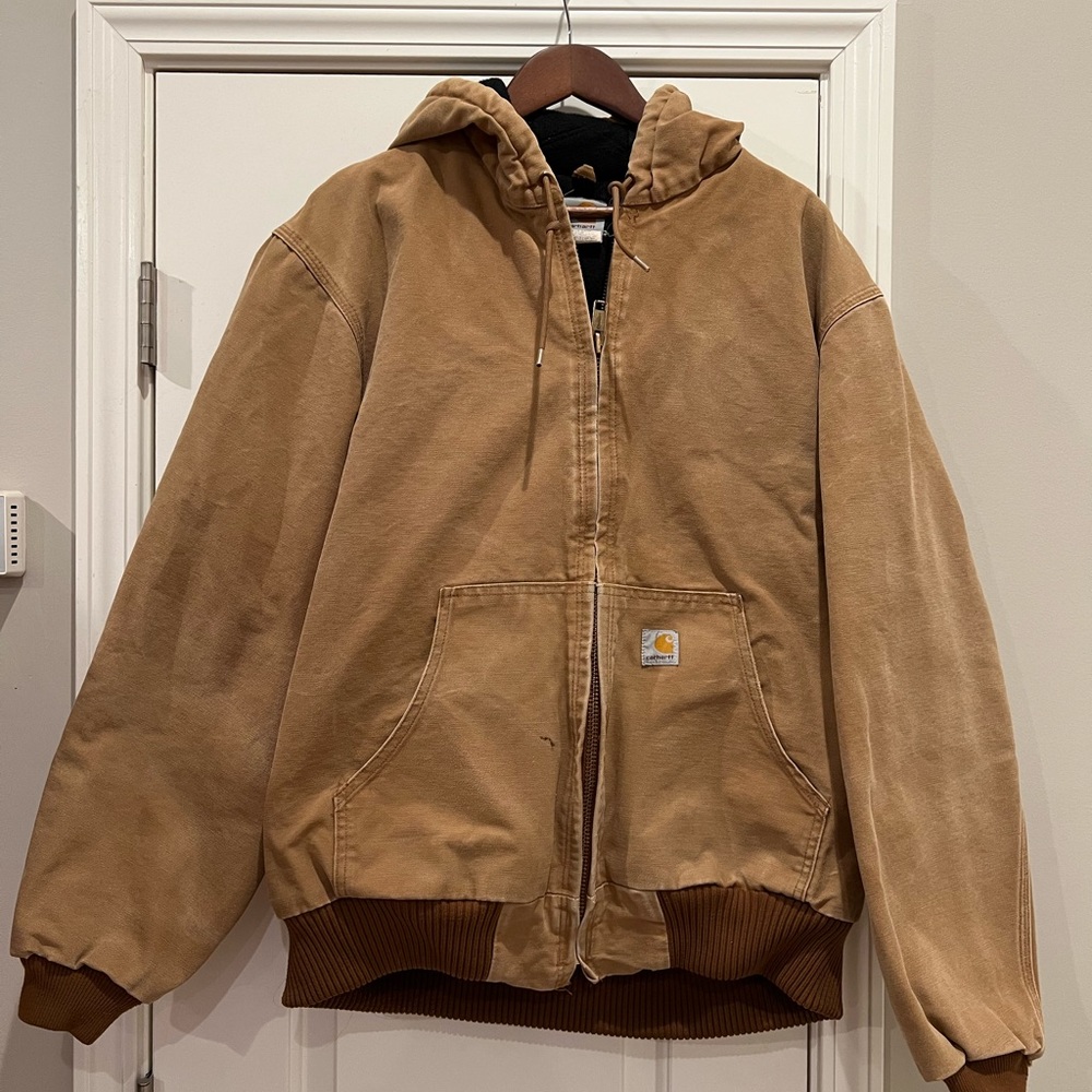 Carhartt L Tall J140 tan duck canvas jacket men’s fleece lining